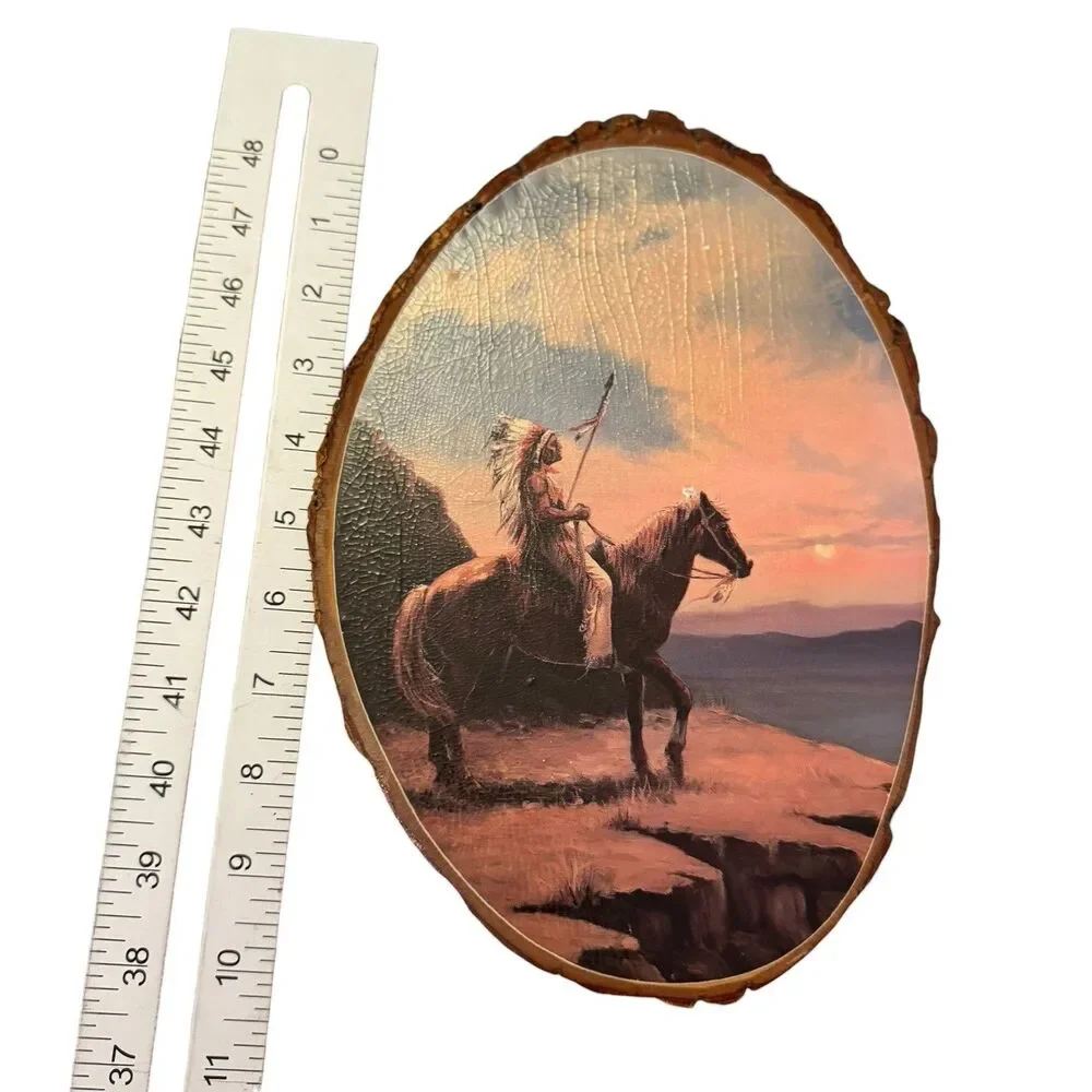 Vtg Wood Hand Painted Native‎ American Lincoln Silver And Montana Sunset Horse